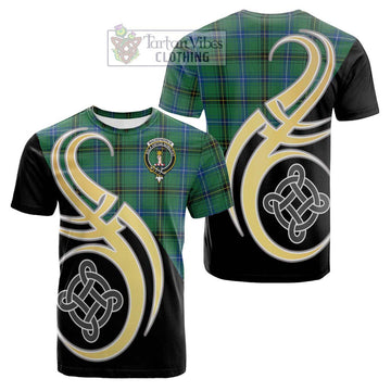 MacKendrick Ancient Tartan Cotton T-shirt with Family Crest and Celtic Symbol Style