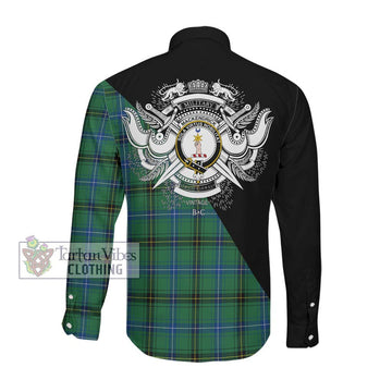 MacKendrick Ancient Tartan Long Sleeve Button Shirt with Family Crest and Military Logo Style Men's Shirt - Tartanvibesclothing Shop