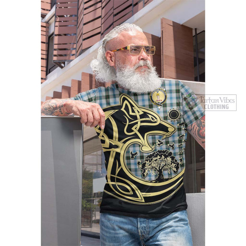 Tartan Vibes Clothing MacKendrick Dress Tartan Cotton T-shirt with Family Crest Celtic Wolf Style