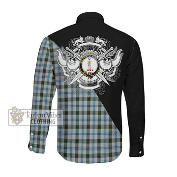 MacKendrick Dress Tartan Long Sleeve Button Shirt with Family Crest and Military Logo Style Men's Shirt - Tartanvibesclothing Shop