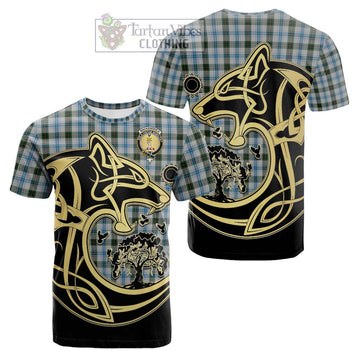 MacKendrick Dress Tartan Cotton T-shirt with Family Crest Celtic Wolf Style