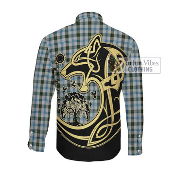 MacKendrick Dress Tartan Long Sleeve Button Shirt with Family Crest Celtic Wolf Style Men's Shirt - Tartan Vibes Clothing