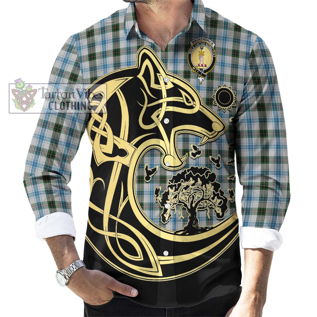 MacKendrick Dress Tartan Long Sleeve Button Shirt with Family Crest Celtic Wolf Style - Tartan Vibes Clothing