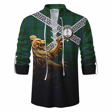 MacKendrick (McKendrick) Crest Tartan Ghillie Kilt Shirt with Golden Lion Emblem Celtic Style