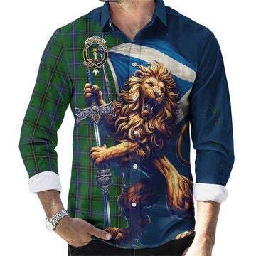 MacKendrick (McKendrick) Tartan Family Crest Long Sleeve Button Shirt with Scottish Majestic Lion Men's Shirt S - Tartan Vibes Clothing