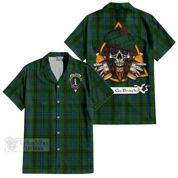MacKendrick (McKendrick) Tartan Hawaiian Shirt with Family Crest and Bearded Skull Holding Bottles of Whiskey Kid - Tartan Vibes Clothing