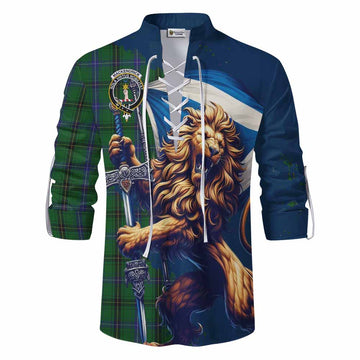 MacKendrick (McKendrick) Tartan Family Crest Ghillie Kilt Shirt with Scottish Majestic Lion Men - Tartan Vibes Clothing