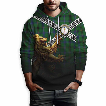 MacKendrick (McKendrick) Crest Tartan Hoodie with Golden Lion Emblem Celtic Style