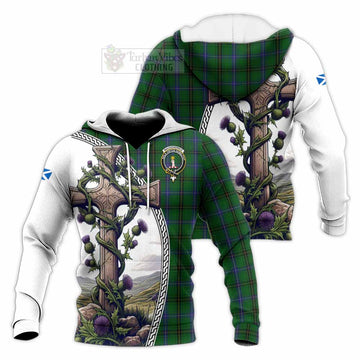 MacKendrick (McKendrick) Tartan Knitted Hoodie with Family Crest and St. Andrew's Cross Accented by Thistle Vines Unisex Knitted Pullover Hoodie - Tartan Vibes Clothing