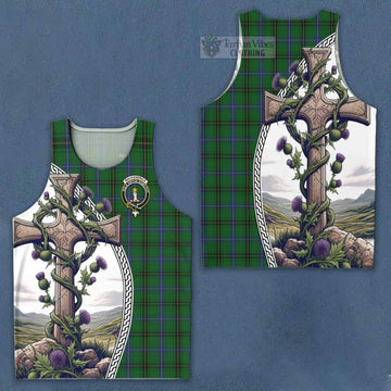 MacKendrick (McKendrick) Tartan Men's Tank Top with Family Crest and St. Andrew's Cross Accented by Thistle Vines Men - Tartan Vibes Clothing