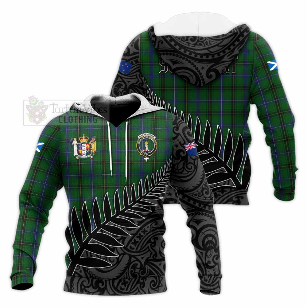 Tartan Vibes Clothing MacKendrick (McKendrick) Crest Tartan Knitted Hoodie with New Zealand Silver Fern Half Style