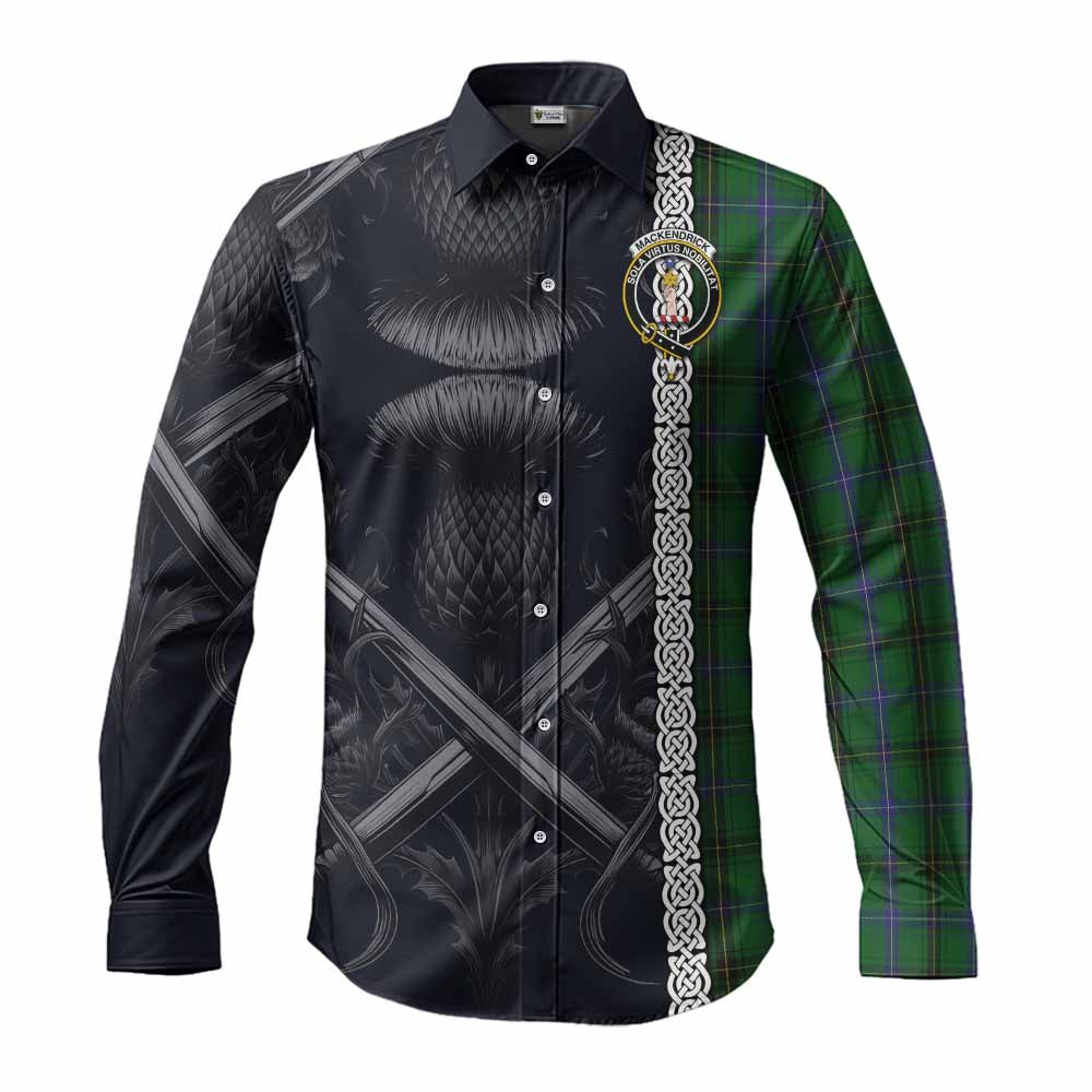 Tartan Vibes Clothing MacKendrick (McKendrick) Tartan Long Sleeve Button Shirt with Family Crest Cross Sword Thistle Celtic Vibes