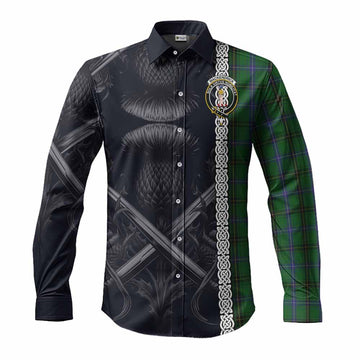 Tartan Vibes Clothing MacKendrick (McKendrick) Tartan Long Sleeve Button Shirt with Family Crest Cross Sword Thistle Celtic Vibes