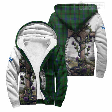 MacKendrick (McKendrick) Tartan Sherpa Hoodie with Family Crest and St. Andrew's Cross Accented by Thistle Vines Unisex S - Tartan Vibes Clothing
