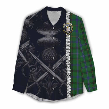 Tartan Vibes Clothing MacKendrick (McKendrick) Tartan Women's Casual Shirt with Family Crest Cross Sword Thistle Celtic Vibes