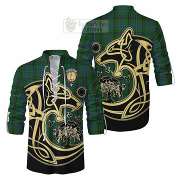 MacKendrick (McKendrick) Tartan Ghillie Kilt Shirt with Family Crest Celtic Wolf Style Men - Tartan Vibes Clothing