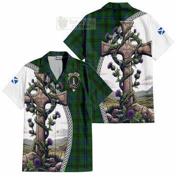 MacKendrick (McKendrick) Tartan Hawaiian Shirt with Family Crest and St. Andrew's Cross Accented by Thistle Vines Kid - Tartan Vibes Clothing