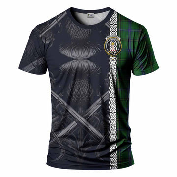 Tartan Vibes Clothing MacKendrick (McKendrick) Tartan T-Shirt with Family Crest Cross Sword Thistle Celtic Vibes