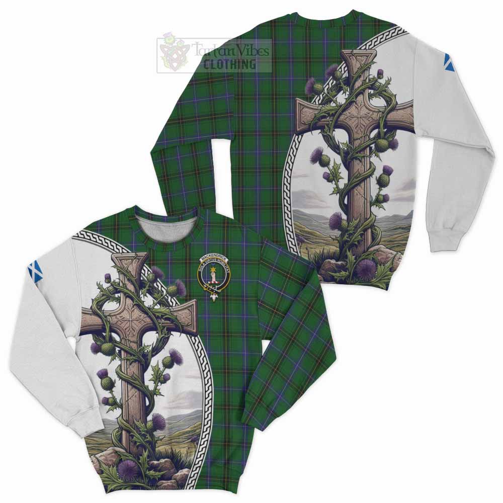 MacKendrick (McKendrick) Tartan Sweatshirt with Family Crest and St. Andrew's Cross Accented by Thistle Vines Unisex - Tartan Vibes Clothing