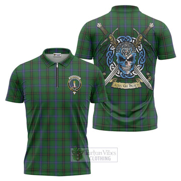 MacKendrick (McKendrick) Tartan Zipper Polo Shirt with Family Crest Celtic Skull Style