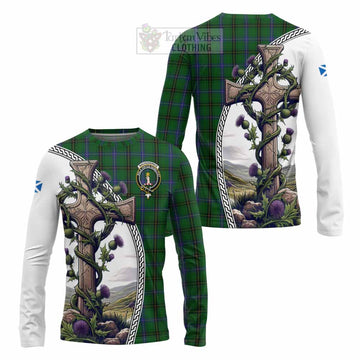 MacKendrick (McKendrick) Tartan Long Sleeve T-Shirt with Family Crest and St. Andrew's Cross Accented by Thistle Vines Unisex - Tartan Vibes Clothing