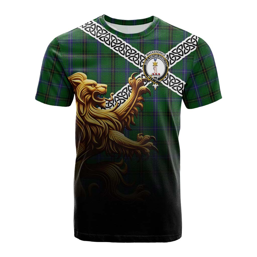 Tartan Vibes Clothing MacKendrick (McKendrick) Crest Tartan Cotton T-shirt with Golden Lion Emblem Celtic Style