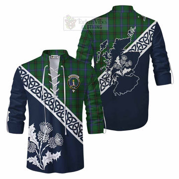 MacKendrick (McKendrick) Tartan Ghillie Kilt Shirt Featuring Thistle and Scotland Map Men - Tartan Vibes Clothing