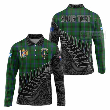 MacKendrick (McKendrick) Crest Tartan Long Sleeve Polo Shirt with New Zealand Silver Fern Half Style