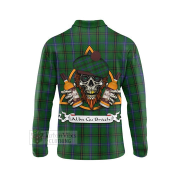 MacKendrick (McKendrick) Tartan Long Sleeve Polo Shirt with Family Crest and Bearded Skull Holding Bottles of Whiskey - Tartan Vibes Clothing