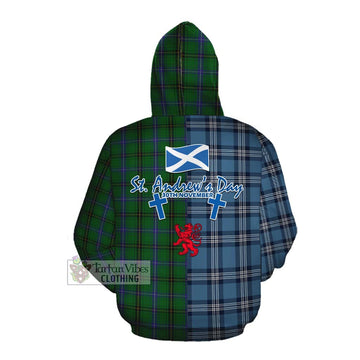 MacKendrick (McKendrick) Tartan Cotton Hoodie Happy St. Andrew's Day Half Tartan Style Pullover Hoodie - Tartan Vibes Clothing