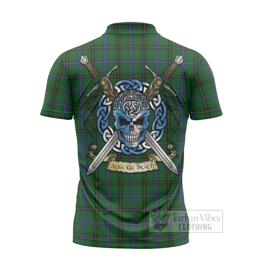 MacKendrick (McKendrick) Tartan Zipper Polo Shirt with Family Crest Celtic Skull Style - Tartan Vibes Clothing