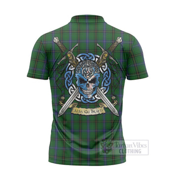 MacKendrick (McKendrick) Tartan Zipper Polo Shirt with Family Crest Celtic Skull Style