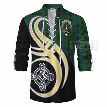 MacKendrick (McKendrick) Tartan Ghillie Kilt Shirt with Family Crest and Celtic Symbol Style - Tartan Vibes Clothing