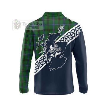 MacKendrick (McKendrick) Tartan Long Sleeve Polo Shirt Featuring Thistle and Scotland Map - Tartan Vibes Clothing