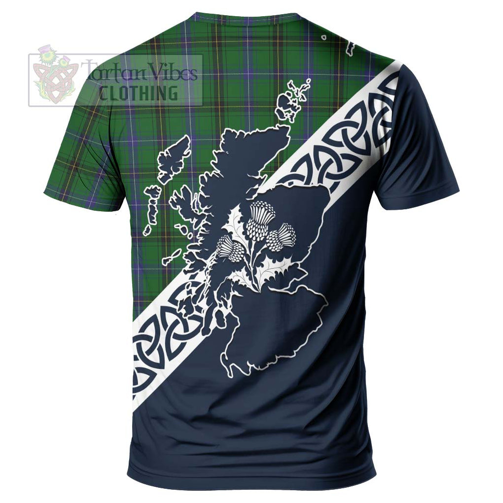 MacKendrick (McKendrick) Tartan T-Shirt Featuring Thistle and Scotland Map