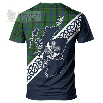 MacKendrick (McKendrick) Tartan T-Shirt Featuring Thistle and Scotland Map