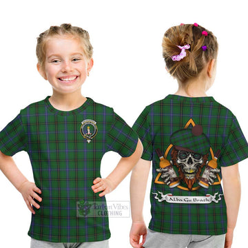 MacKendrick (McKendrick) Tartan Kid T-Shirt with Family Crest and Bearded Skull Holding Bottles of Whiskey - Tartan Vibes Clothing