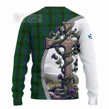 MacKendrick (McKendrick) Tartan Knitted Sweater with Family Crest and St. Andrew's Cross Accented by Thistle Vines - Tartan Vibes Clothing