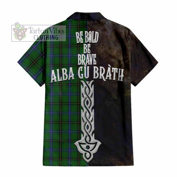 Tartan Vibes Clothing MacKendrick (McKendrick) Tartan Family Crest Short Sleeve Button Shirt Alba Gu Brath Be Brave Lion Ancient Style