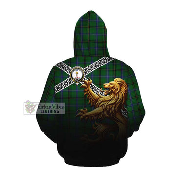 MacKendrick (McKendrick) Crest Tartan Cotton Hoodie with Golden Lion Emblem Celtic Style