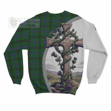 MacKendrick (McKendrick) Tartan Sweatshirt with Family Crest and St. Andrew's Cross Accented by Thistle Vines - Tartan Vibes Clothing