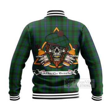 MacKendrick (McKendrick) Tartan Baseball Jacket with Family Crest and Bearded Skull Holding Bottles of Whiskey - Tartan Vibes Clothing