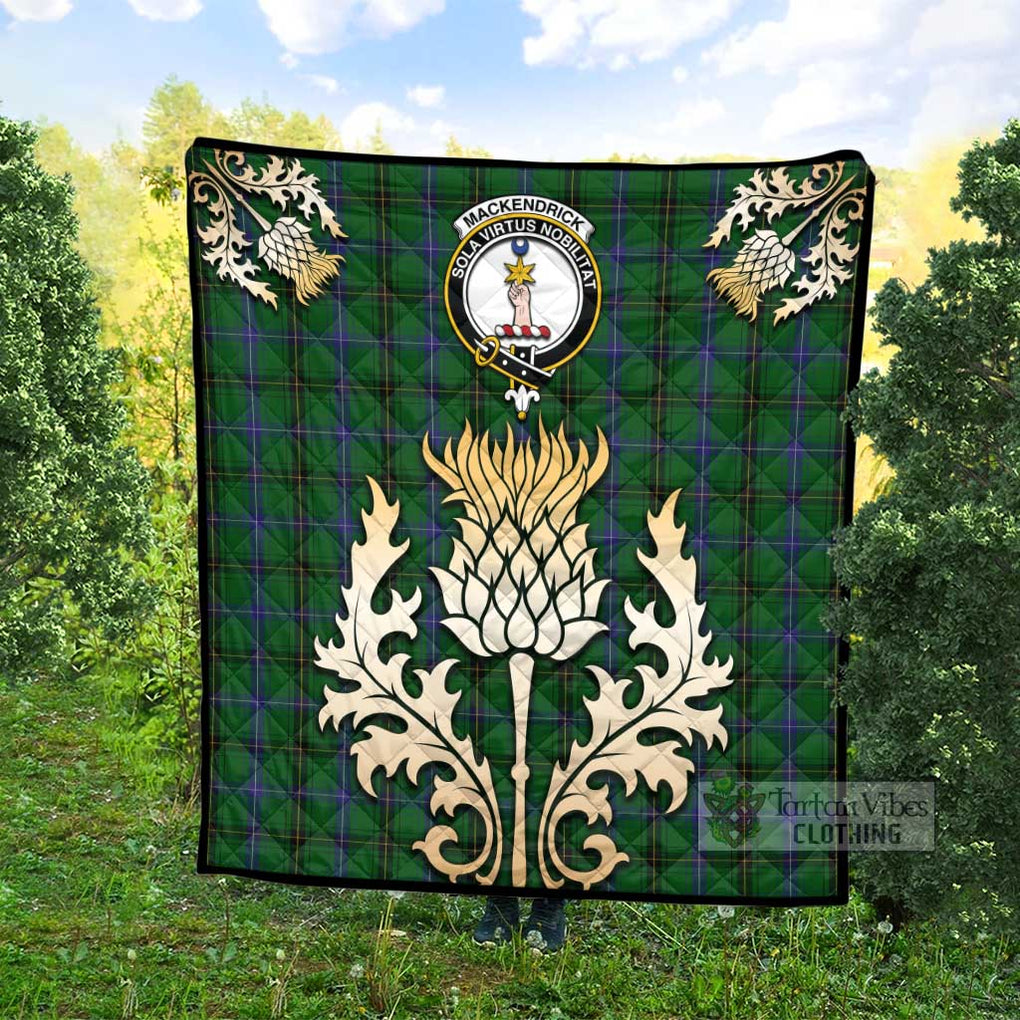 Tartan Vibes Clothing MacKendrick (McKendrick) Tartan Quilt with Family Crest and Golden Thistle Style