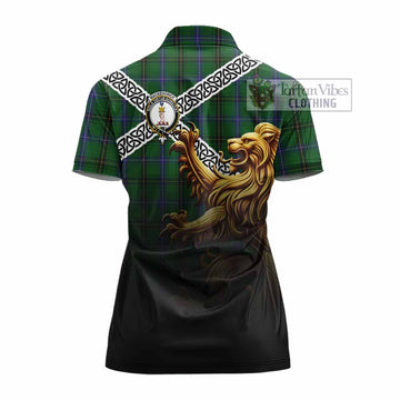 MacKendrick (McKendrick) Crest Tartan Women's Polo Shirt with Golden Lion Emblem Celtic Style - Tartan Vibes Clothing