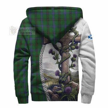 MacKendrick (McKendrick) Tartan Sherpa Hoodie with Family Crest and St. Andrew's Cross Accented by Thistle Vines - Tartan Vibes Clothing