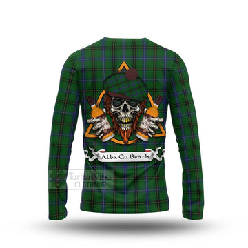 MacKendrick (McKendrick) Tartan Long Sleeve T-Shirt with Family Crest and Bearded Skull Holding Bottles of Whiskey - Tartan Vibes Clothing