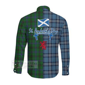 MacKendrick (McKendrick) Tartan Long Sleeve Button Shirt Happy St. Andrew's Day Half Tartan Style Men's Shirt - Tartan Vibes Clothing