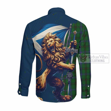 MacKendrick (McKendrick) Tartan Family Crest Long Sleeve Button Shirt with Scottish Majestic Lion Men's Shirt - Tartan Vibes Clothing
