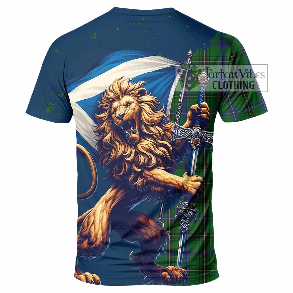 Tartan Vibes Clothing MacKendrick (McKendrick) Tartan Family Crest T-Shirt with Scottish Majestic Lion