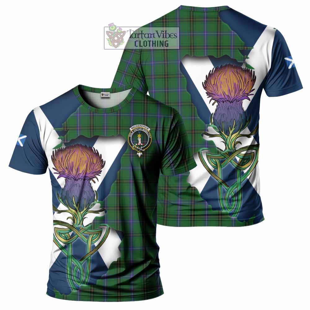 Tartan Vibes Clothing MacKendrick (McKendrick) Tartan Family Crest T-Shirt Scottish Thistle Celtic Inspired